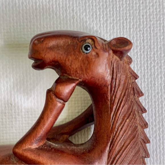 Vintage Red Boxwood Hand Carved Horse Netsuke Figurine W Inset Glass Eyes 2.75" - Picture 13 of 16